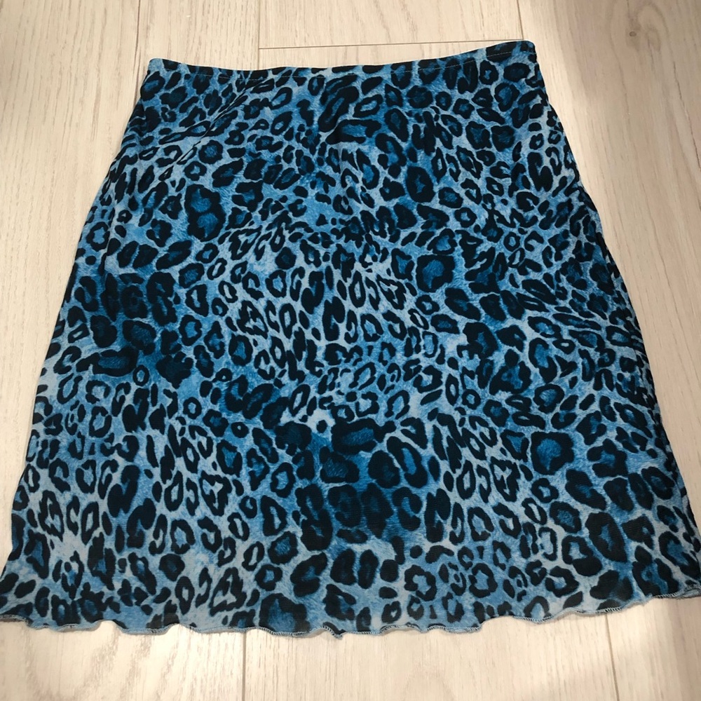 Mint Vanilla- blue cheetah print mesh mini skirt